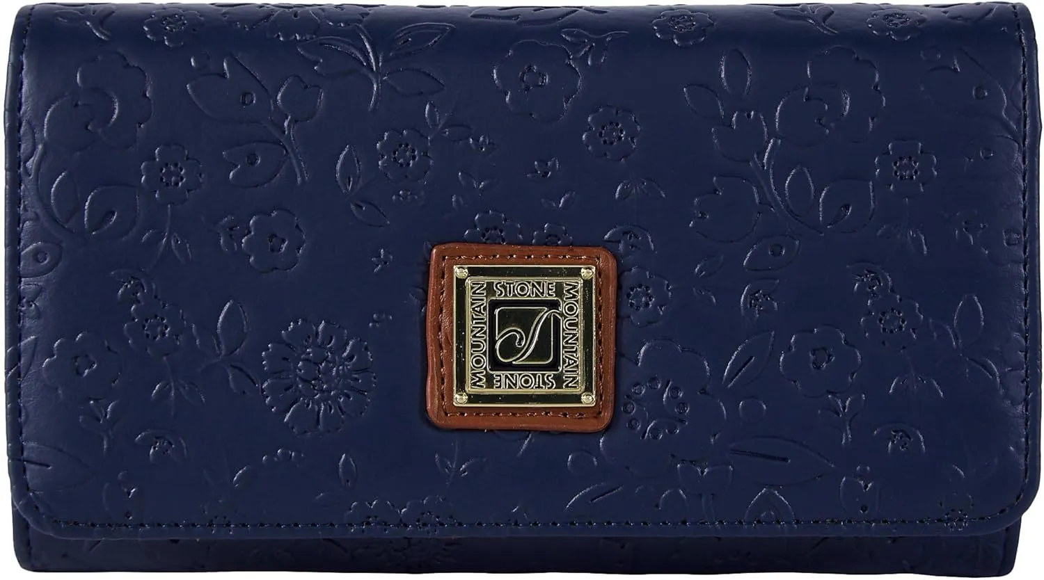 Bonded Leather Spring Bloom Embossed Wallet One Size Navy/tan