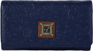 Bonded Leather Spring Bloom Embossed Wallet One Size Navy/tan