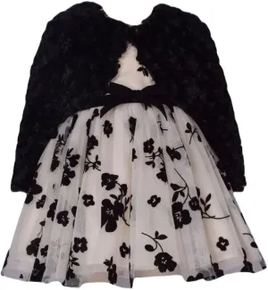 Bonnie Jean Winter Holiday Dress with Black Cardigan for Baby, Toddler, Little and Big Girls