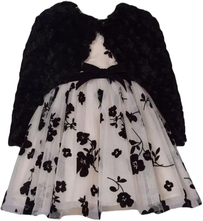 Bonnie Jean Winter Holiday Dress with Black Cardigan for Baby, Toddler, Little and Big Girls