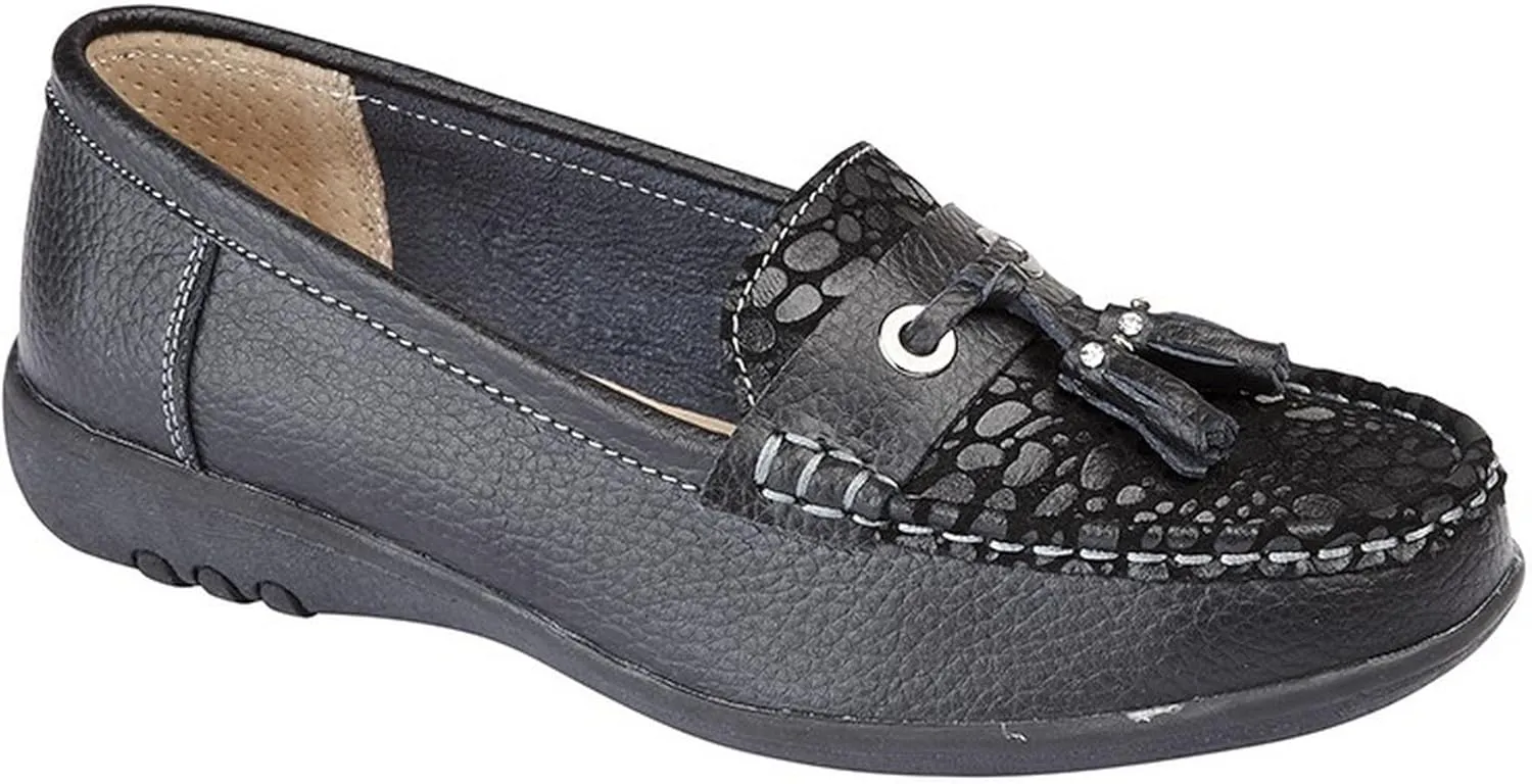 Boulevard Womens/Ladies Wide Fitting Reptile Print Tassel Shoes