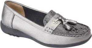 Boulevard Womens/Ladies Wide Fitting Reptile Print Tassel Shoes
