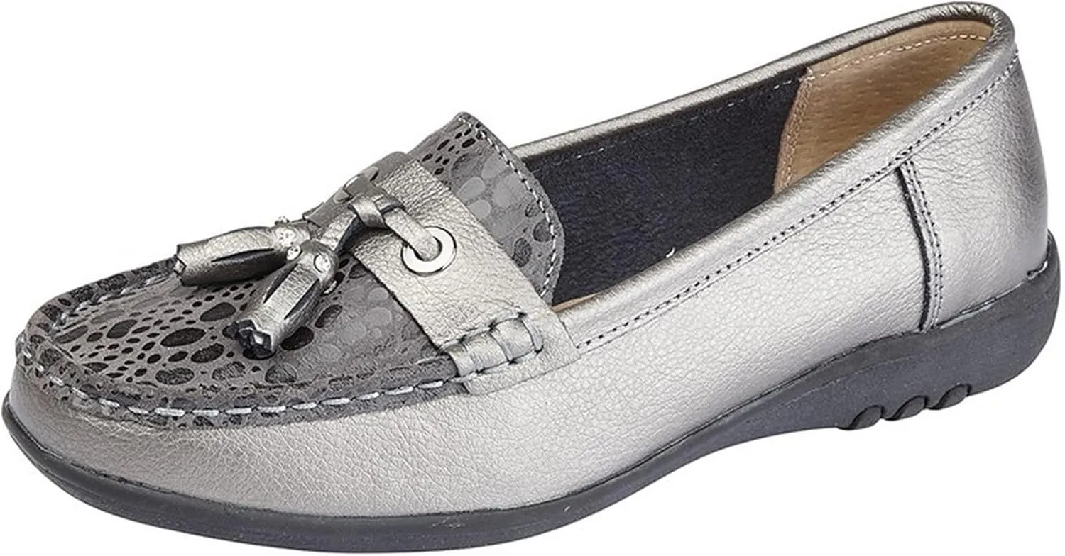 Boulevard Womens/Ladies Wide Fitting Reptile Print Tassel Shoes