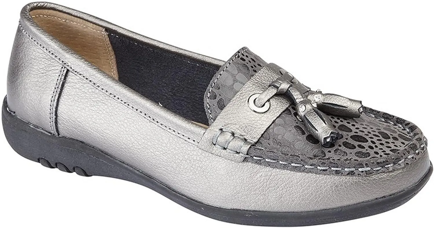 Boulevard Womens/Ladies Wide Fitting Reptile Print Tassel Shoes