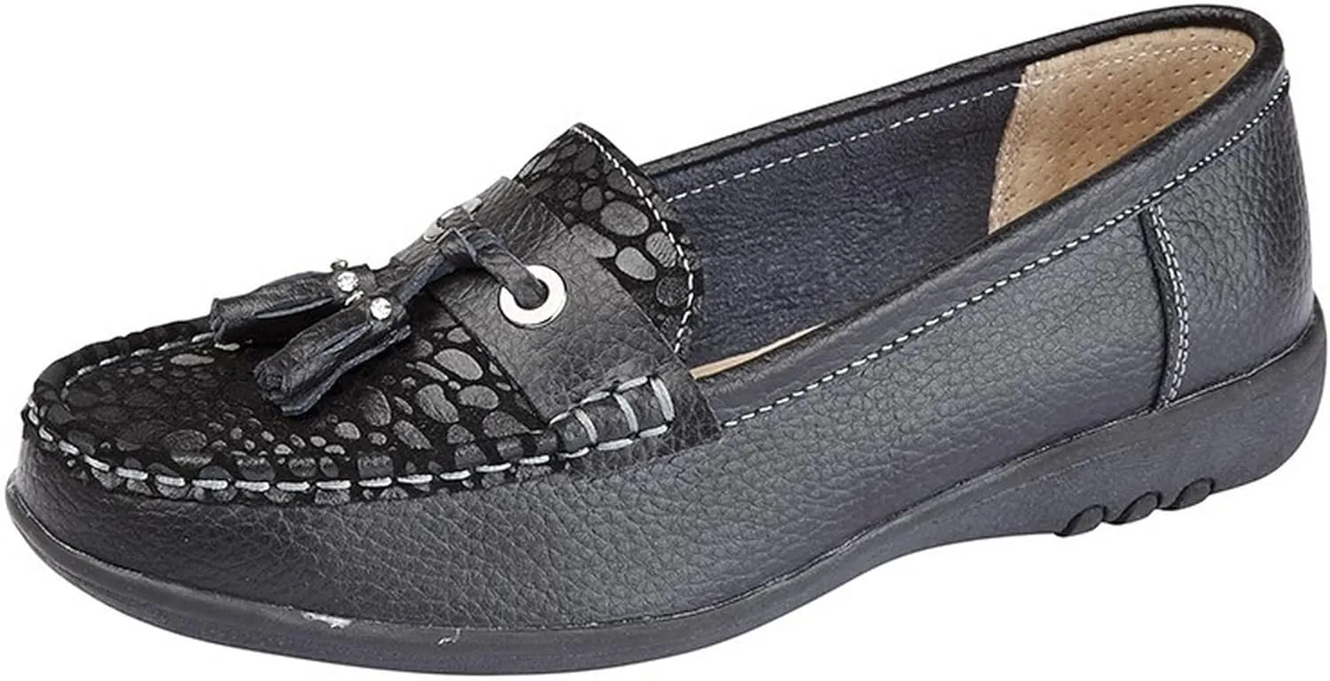 Boulevard Womens/Ladies Wide Fitting Reptile Print Tassel Shoes