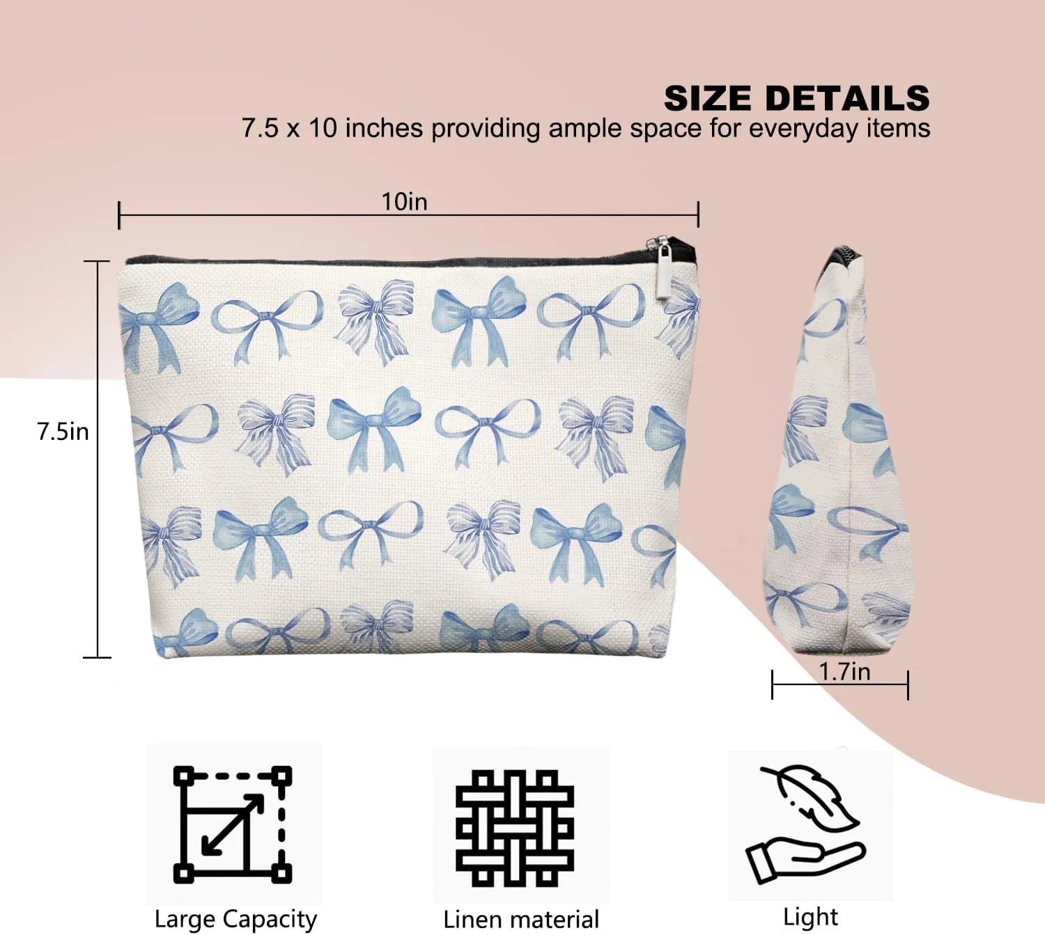 Bow Makeup Bag Make up Bag,Bow Pouch Cosmetic Bags for Women,Preppy Bow Gifts for Women Teen Girls