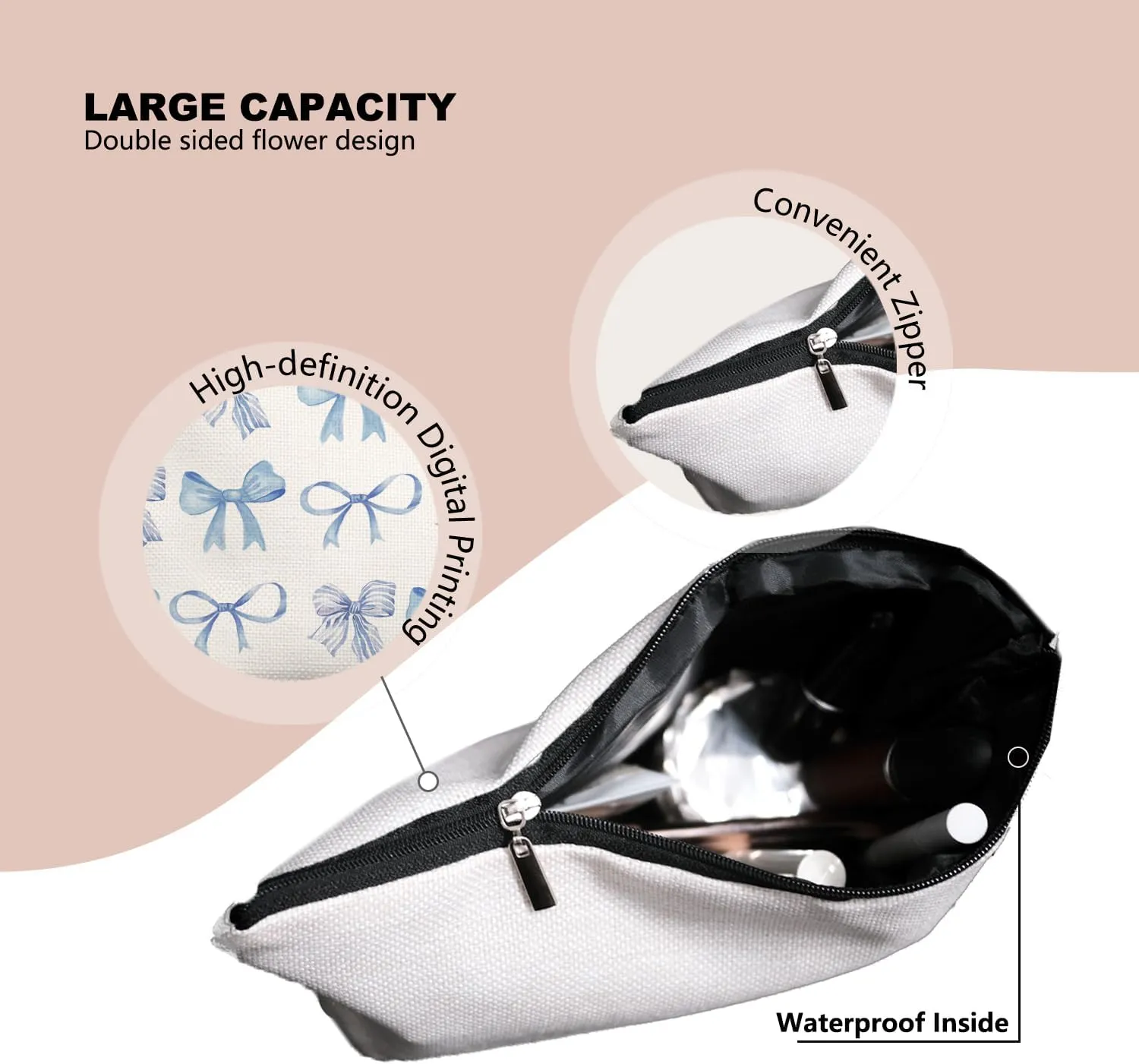 Bow Makeup Bag Make up Bag,Bow Pouch Cosmetic Bags for Women,Preppy Bow Gifts for Women Teen Girls