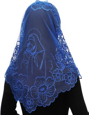 Bozidol Chapel Veils Catholic Mass Mantilla - Virgin and Child Embroidery Lace Triangle Head Coverings Floral Church Veil