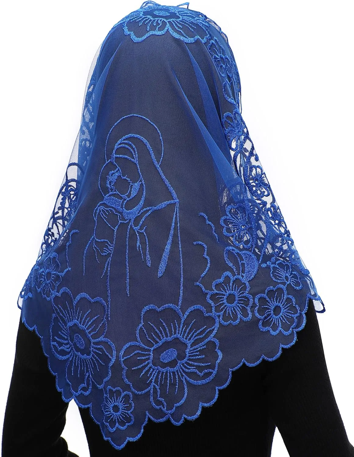 Bozidol Chapel Veils Catholic Mass Mantilla - Virgin and Child Embroidery Lace Triangle Head Coverings Floral Church Veil
