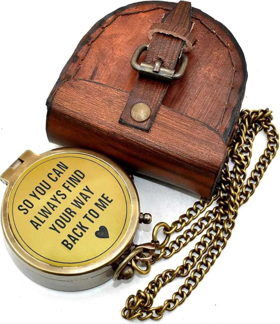 Brass Chain Compass Pandent Nautical Quote Engraved Gifts for Loved Ones, Compass Necklace with Lightweight and Portable Brass for Men Chain Camping, 2x2x1 Inch, Brown Antique, RS-YOUCAN-02