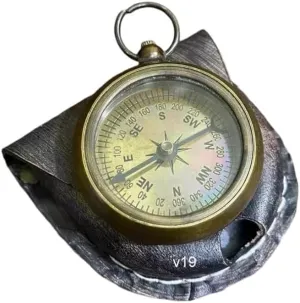 Brass Pocket Compass with Leather Case Vintage-Style Solid Brass Nautical Compass with Engraved Design, Durable & Compact Travel Accessory