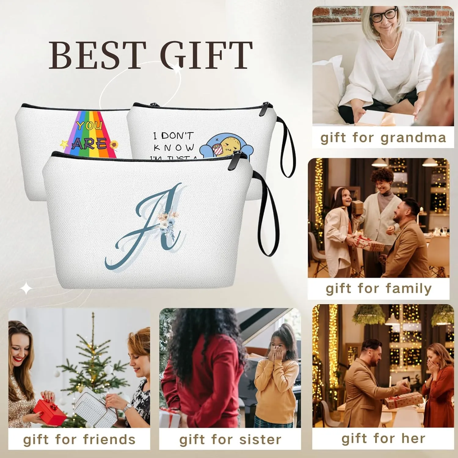 Bridal Shower Gifts for Bride,Initial Gifts for Women,Monogram Gifts,Bachlorette Gifts for Bride,Makeup Bag with Mirror,Sisters Gifts from Sister,Small Gifts for Women,Bridemaid,Friend,Female(A)