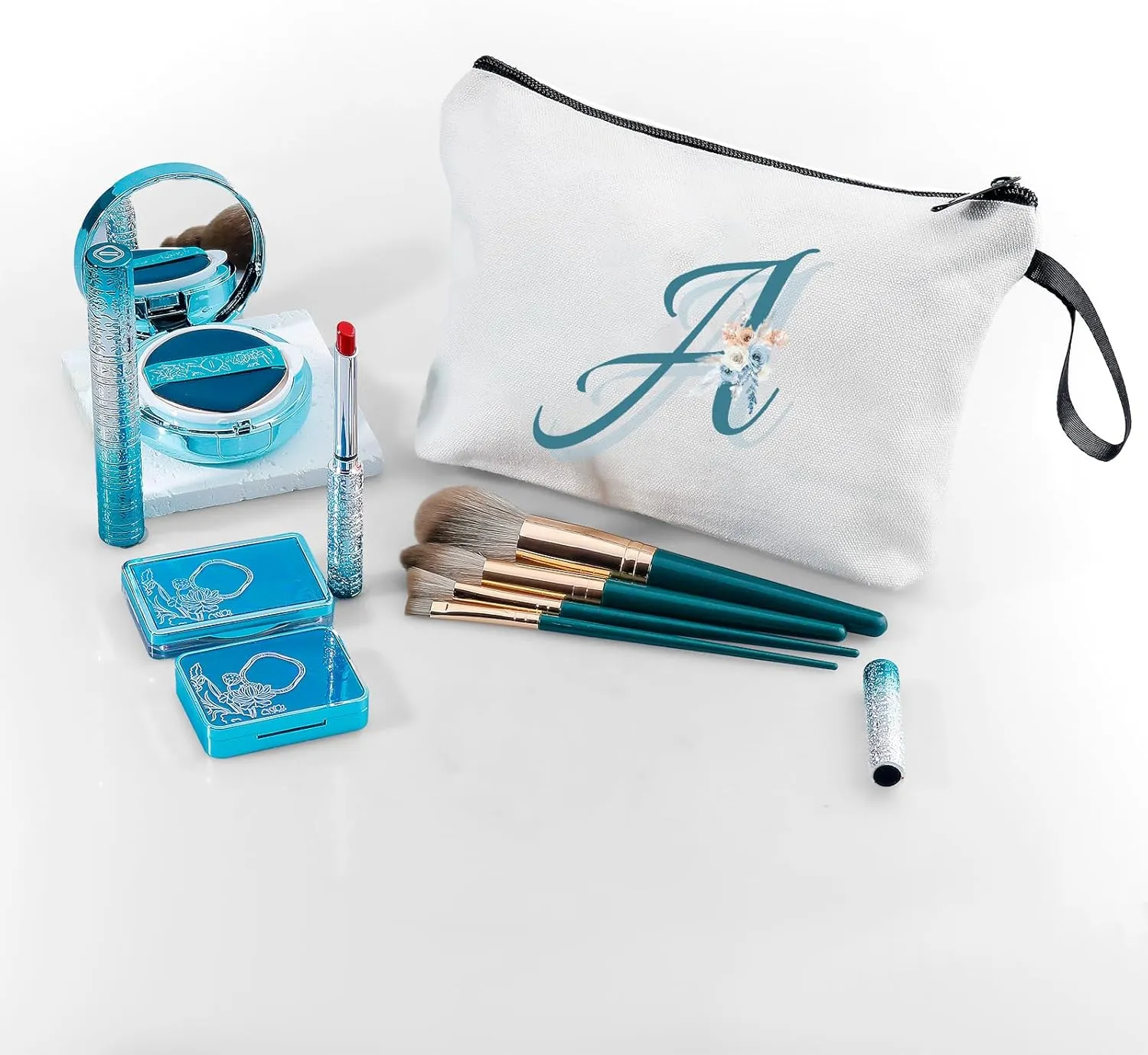 Bridal Shower Gifts for Bride,Initial Gifts for Women,Monogram Gifts,Bachlorette Gifts for Bride,Makeup Bag with Mirror,Sisters Gifts from Sister,Small Gifts for Women,Bridemaid,Friend,Female(A)