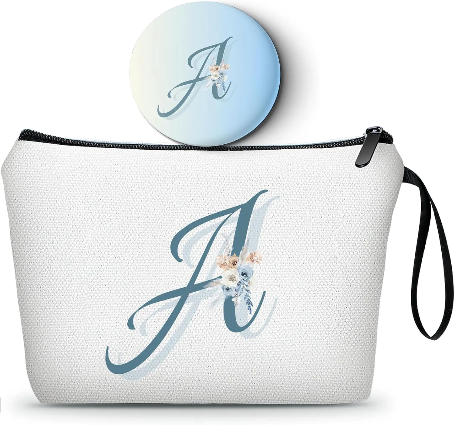 Bridal Shower Gifts for Bride,Initial Gifts for Women,Monogram Gifts,Bachlorette Gifts for Bride,Makeup Bag with Mirror,Sisters Gifts from Sister,Small Gifts for Women,Bridemaid,Friend,Female(A)