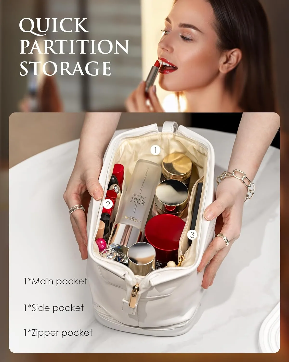 Bridesmaid Gift, Initial Makeup Bags, Personalized Double Layer Cosmetic Bag with Makeup Brush Organizer, Waterproof, Large Capacity PU Leather Travel Toiletry Bag