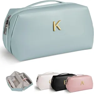 Bridesmaid Proposal Gifts, Cosmetic Bag with Initial, Popular Bridal Shower Gifts, Bachelorette Gifts from Bride, Makeup Bag with Letter, Wide Open Toiletry Bag, Travel Gifts for Women Teen Girl