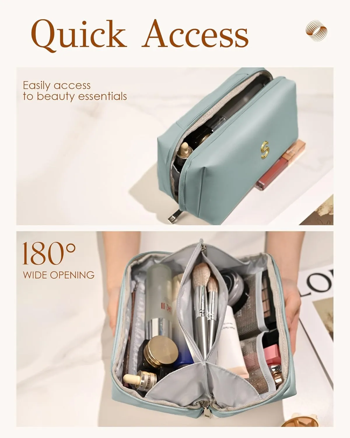 Bridesmaid Proposal Gifts, Cosmetic Bag with Initial, Popular Bridal Shower Gifts, Bachelorette Gifts from Bride, Makeup Bag with Letter, Wide Open Toiletry Bag, Travel Gifts for Women Teen Girl