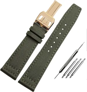 BSZYFQVE- Nylon Watch Band for IWC Portuguese Pilot Series 20mm 21mm 22mm Wristwatches Band Canvas Bracelet Black Blue Green Watch Strap （B-armygreen-gold，21mm）