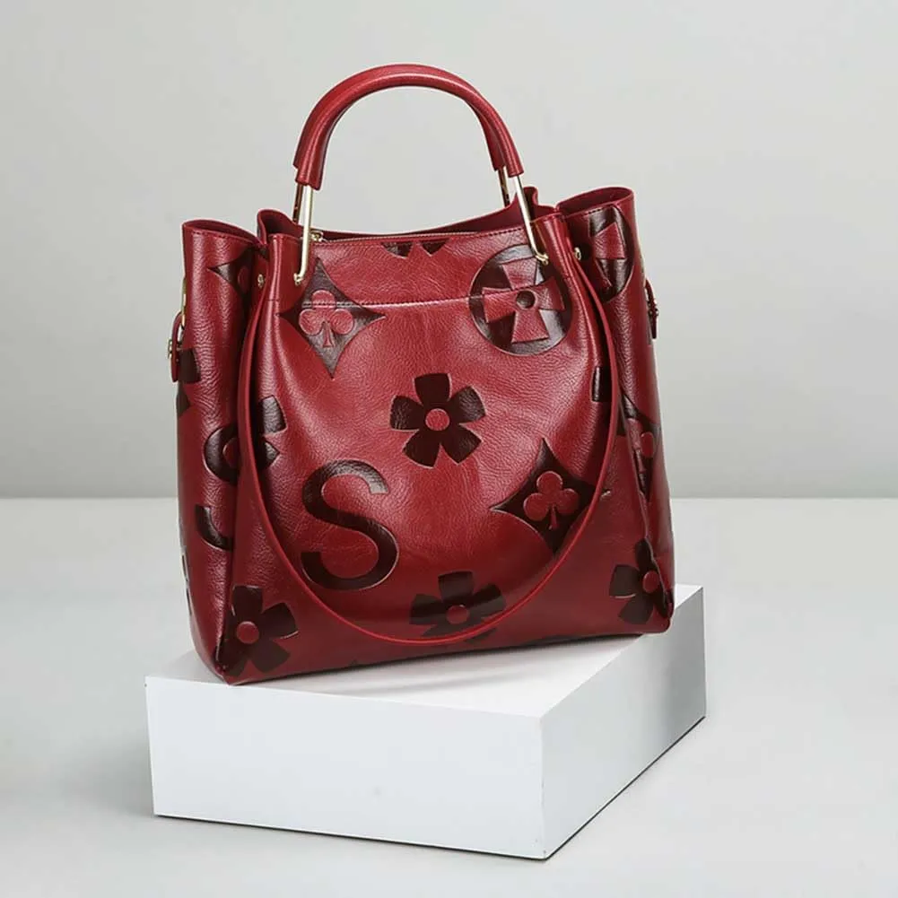 Bucket Bag for Women,Floral Embossed Tote Bag Trendy Vintage Crossbody Bag Large Vegan Leather Hobo Shoulder Handbag