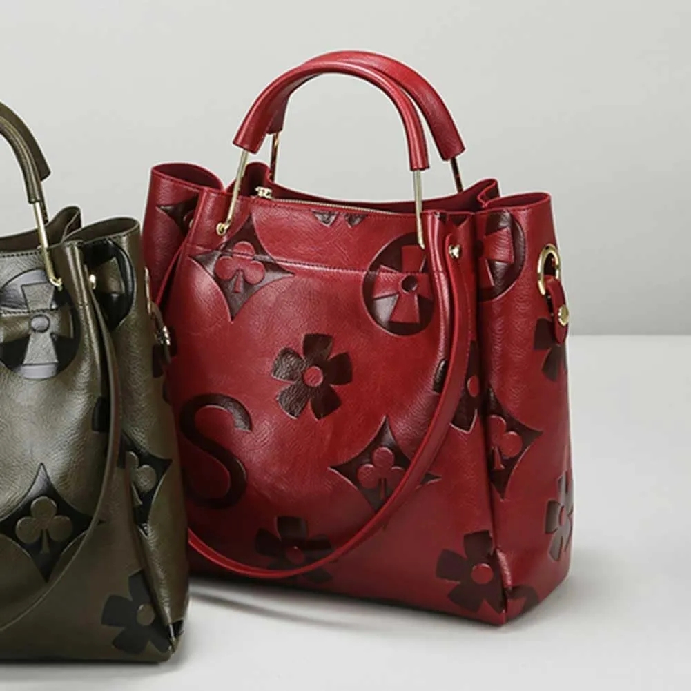 Bucket Bag for Women,Floral Embossed Tote Bag Trendy Vintage Crossbody Bag Large Vegan Leather Hobo Shoulder Handbag