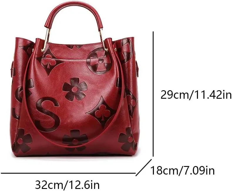 Bucket Bag for Women,Floral Embossed Tote Bag Trendy Vintage Crossbody Bag Large Vegan Leather Hobo Shoulder Handbag