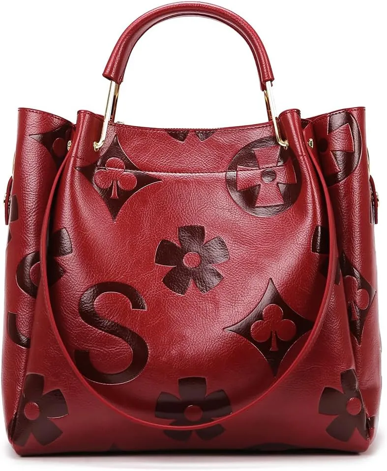 Bucket Bag for Women,Floral Embossed Tote Bag Trendy Vintage Crossbody Bag Large Vegan Leather Hobo Shoulder Handbag