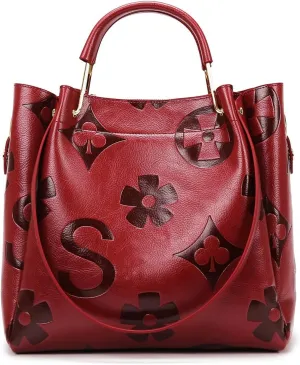 Bucket Bag for Women,Floral Embossed Tote Bag Trendy Vintage Crossbody Bag Large Vegan Leather Hobo Shoulder Handbag