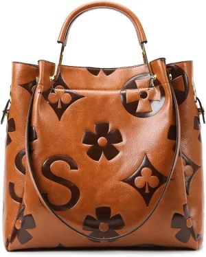 Bucket Bag for Women,Floral Embossed Tote Bag Trendy Vintage Crossbody Bag Large Vegan Leather Hobo Shoulder Handbag