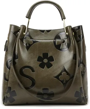 Bucket Bag for Women,Floral Embossed Tote Bag Trendy Vintage Crossbody Bag Large Vegan Leather Hobo Shoulder Handbag