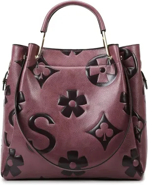 Bucket Bag for Women,Floral Embossed Tote Bag Trendy Vintage Crossbody Bag Large Vegan Leather Hobo Shoulder Handbag