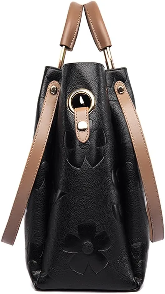 Bucket Bags for Women Floral Embossed Tote Bag Women's Top-handle Handbags Trendy Vintage Vegan Leather Shoulder Bag