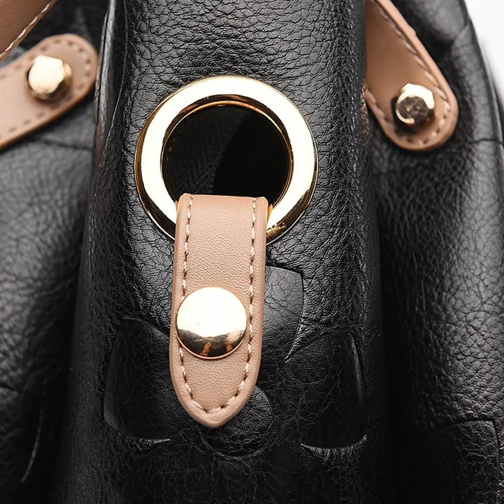 Bucket Bags for Women Floral Embossed Tote Bag Women's Top-handle Handbags Trendy Vintage Vegan Leather Shoulder Bag