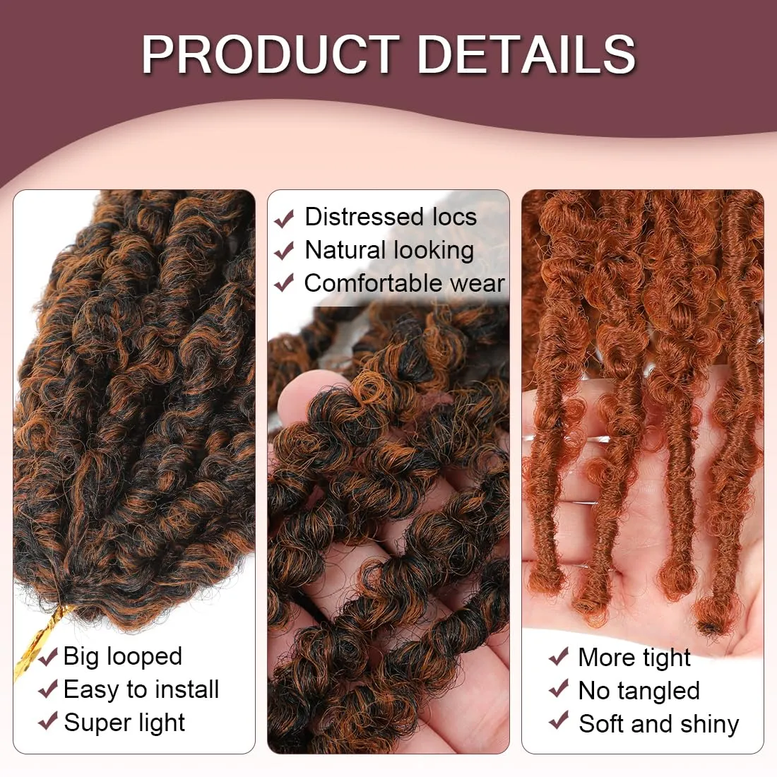Butterfly Locs Crochet Hair 24 Inch 6 Packs Pre-twisted Ditressed Butterfly Locs Long Soft Faux Locs Braids Hair For Black Women Pre Looped(24inch,T30)