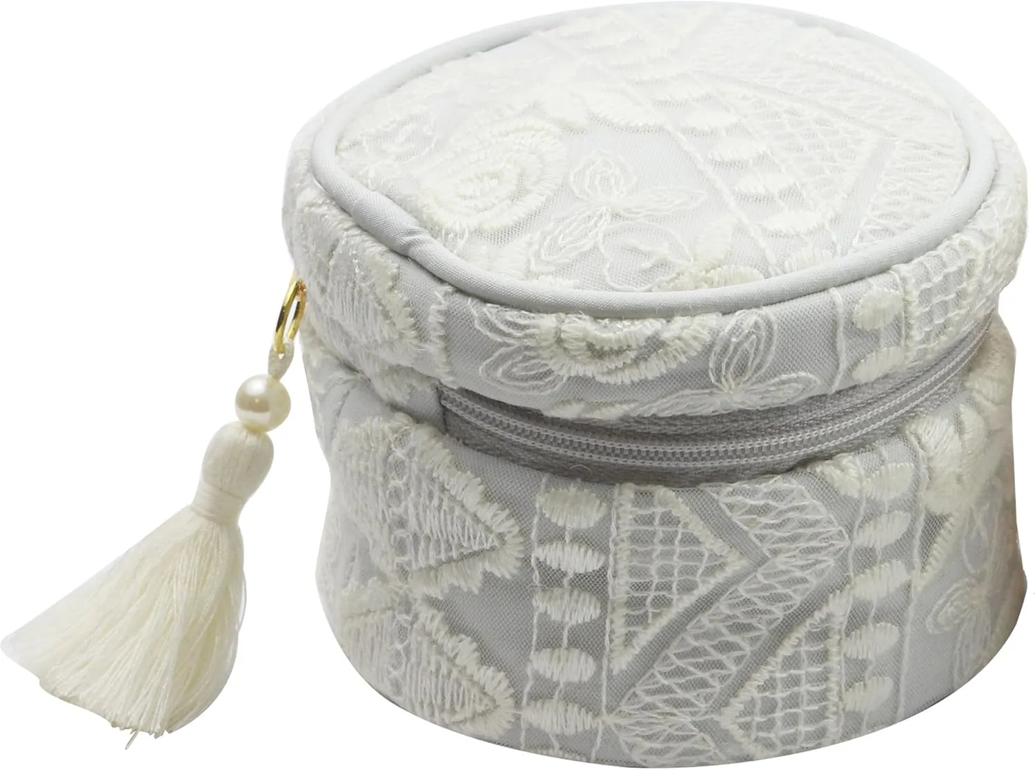 Camelia Women's High End Round Lace Jewelry Case Jewelry Travel Organizer Bag Jewelry Purse Pouch (Light Blue)