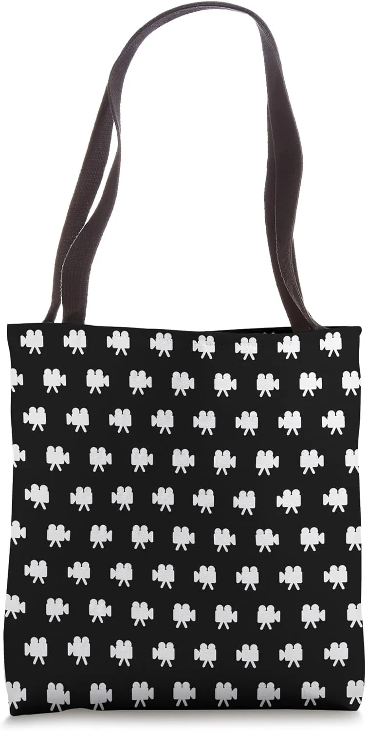 Camera Filming Icon Line Art Pocket Patch Badge Minimalist Tote Bag