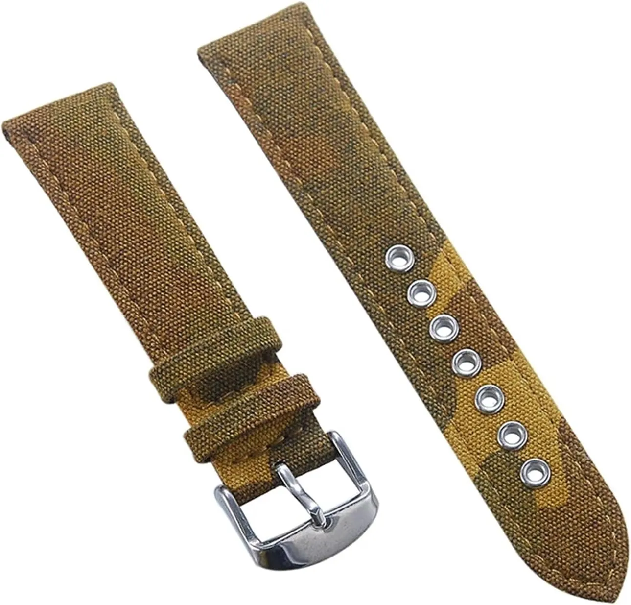Camouflage Brown Canvas Watch Bands 20mm 22mm Waterproof Military Watch Strap