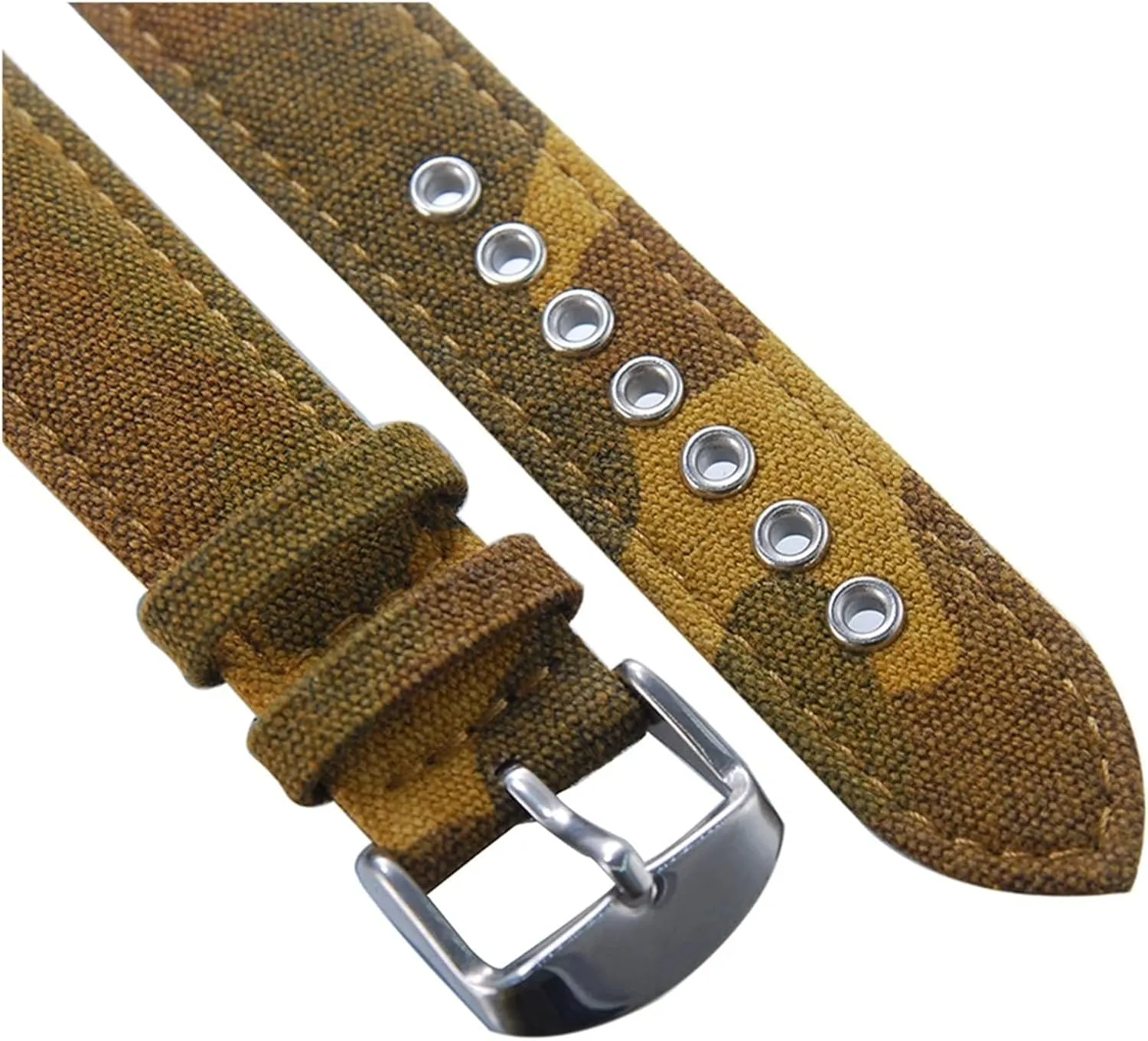 Camouflage Brown Canvas Watch Bands 20mm 22mm Waterproof Military Watch Strap