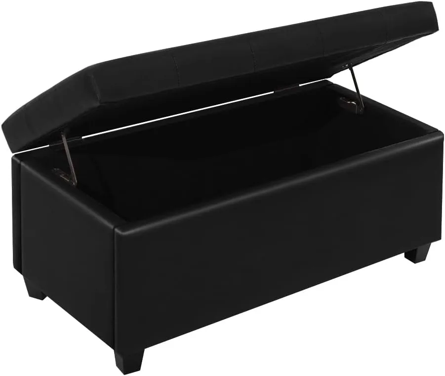 CangLong 36Inch Damara Lift-Top Storage Ottoman Bench with Faux-Leather Upholstery, Upholstered Foam Padded Rectangular Footstool, Easy Assemble Furniture ,Black