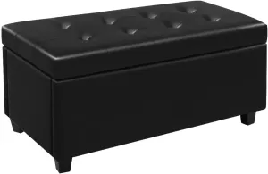 CangLong 36Inch Damara Lift-Top Storage Ottoman Bench with Faux-Leather Upholstery, Upholstered Foam Padded Rectangular Footstool, Easy Assemble Furniture ,Black