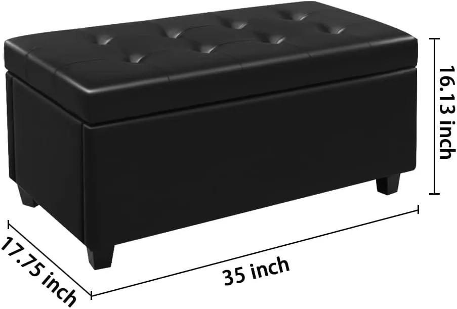 CangLong 36Inch Damara Lift-Top Storage Ottoman Bench with Faux-Leather Upholstery, Upholstered Foam Padded Rectangular Footstool, Easy Assemble Furniture ,Black