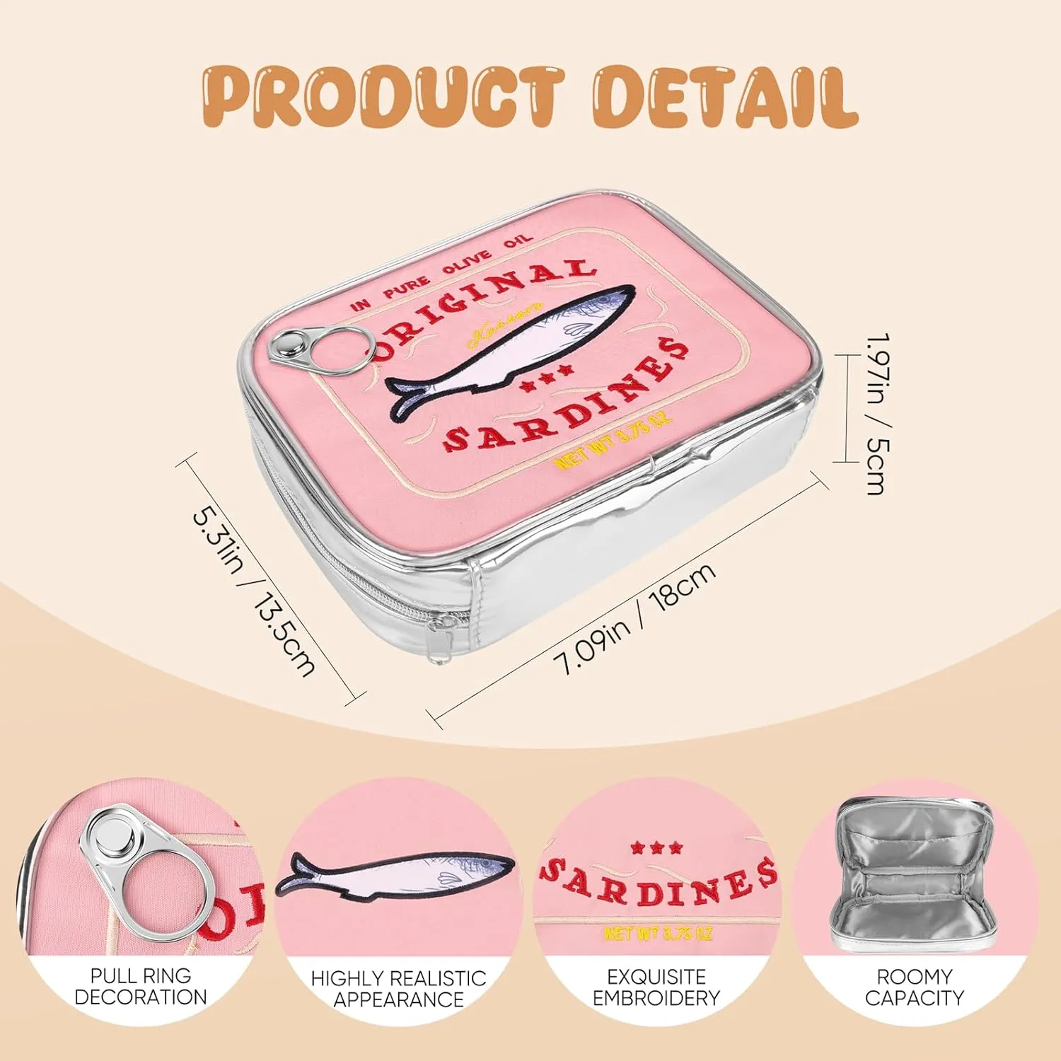 Canned Sardines Makeup Bag, Pink Cute Small Sardines Fish Tin Pouch, Creative Cosmetic Organizer Bag, Funny Gift For Women Best Friends Sister Teen Girls