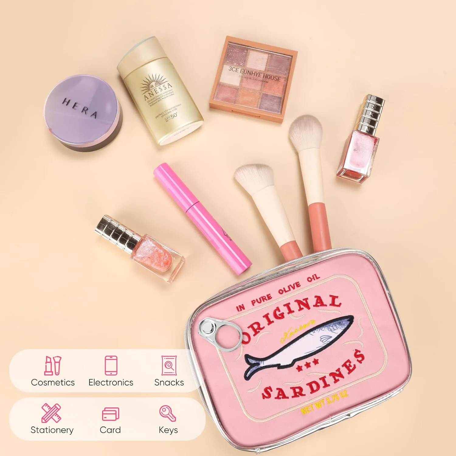 Canned Sardines Makeup Bag, Pink Cute Small Sardines Fish Tin Pouch, Creative Cosmetic Organizer Bag, Funny Gift For Women Best Friends Sister Teen Girls