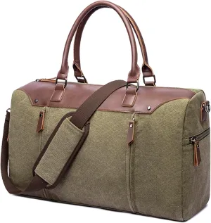 Canvas Duffel Handbag for Men, Weekend Travel Overnight Bag Large Capacity Carry on Shoulder Bags for Climbing Camping (Green)