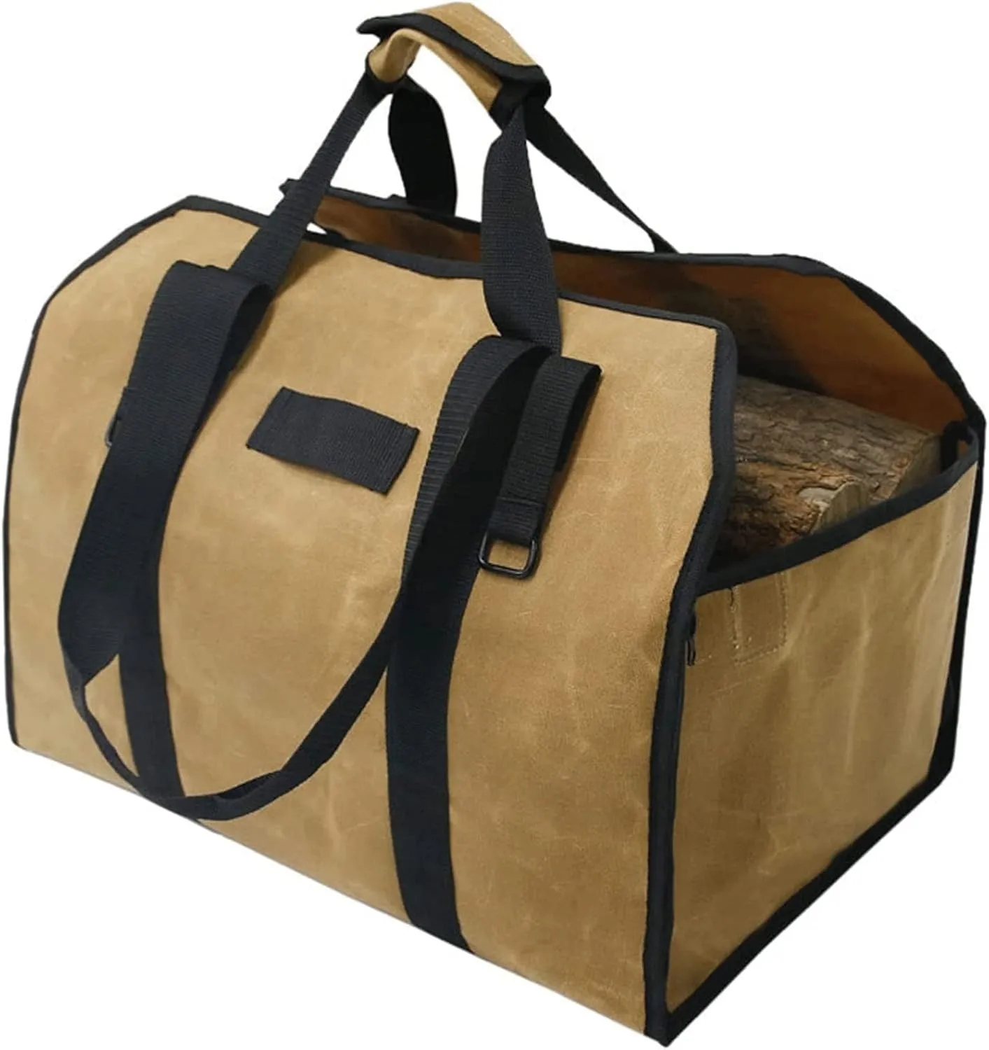 Canvas Firewood Log Carrier, Heavy Duty Log Tote Bag with Handles & Shoulder Strap, Wood Carrying Bag for Barbecue (Color : Brown)