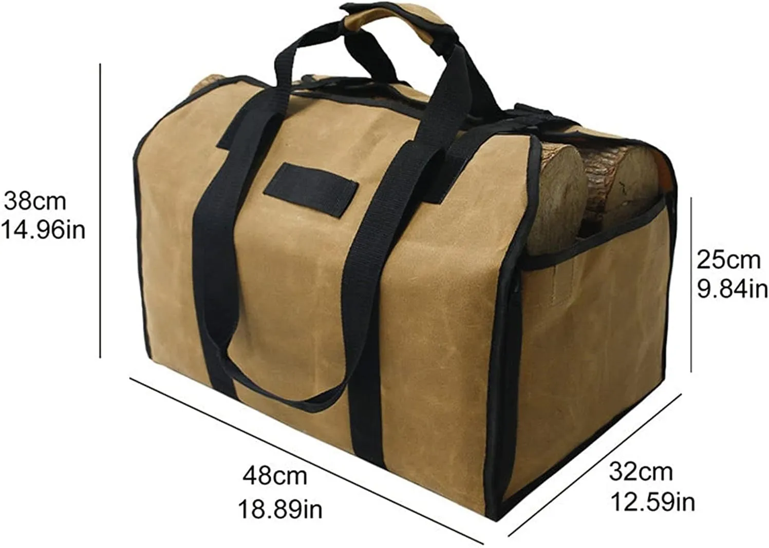 Canvas Firewood Log Carrier, Heavy Duty Log Tote Bag with Handles & Shoulder Strap, Wood Carrying Bag for Barbecue (Color : Brown)