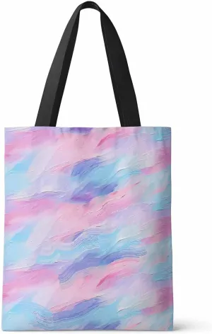 Canvas Tote Bag Blue and Pink Oil Painting Contemporary Abstract Art Reusable Grocery Bags Shoulder Bag for Gym Work