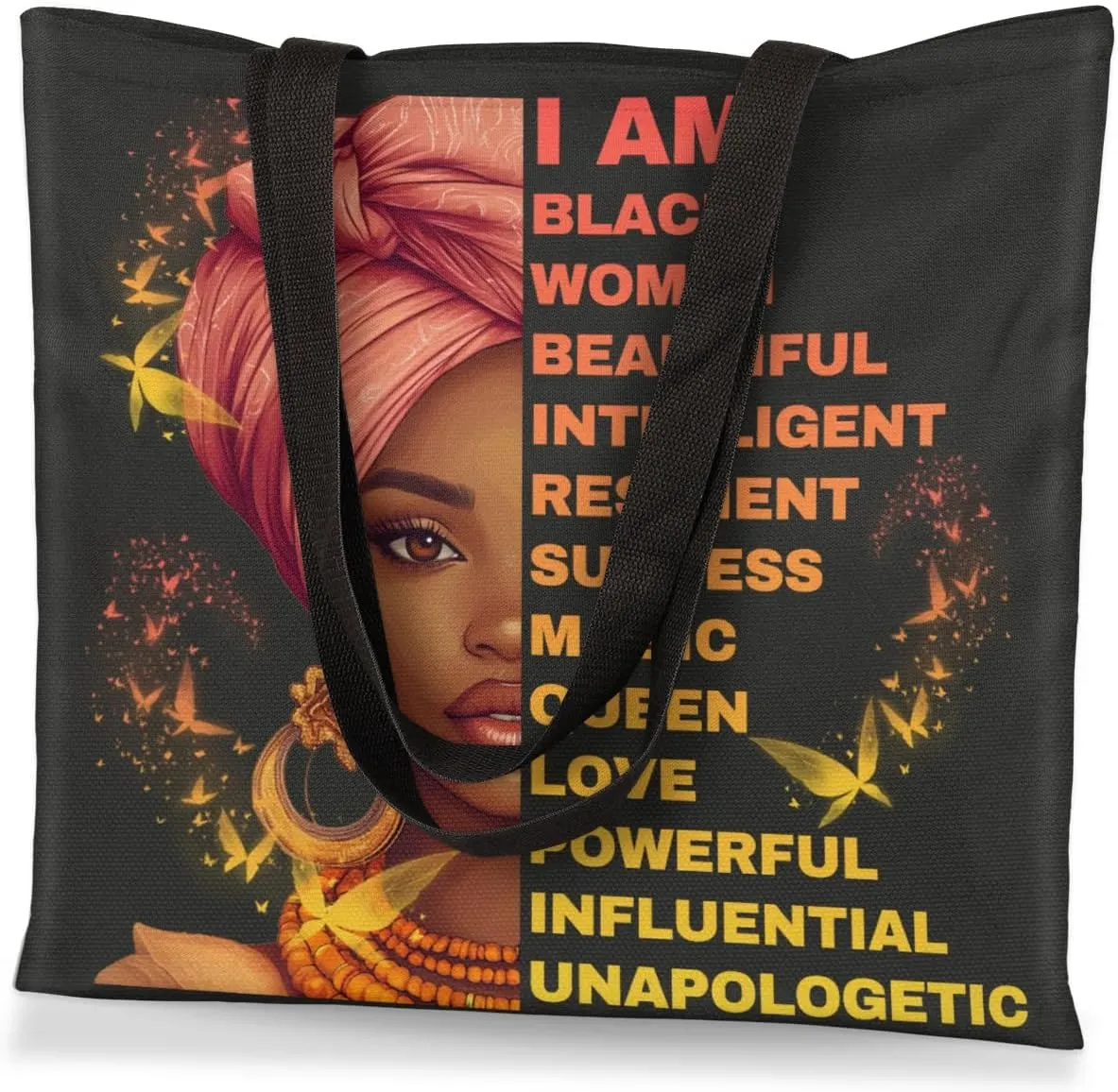 Canvas Tote Bag for Women - Black Girls Large Casual Shoulder Handbag Tote Purse - Reusable Grocery Shopping Bag
