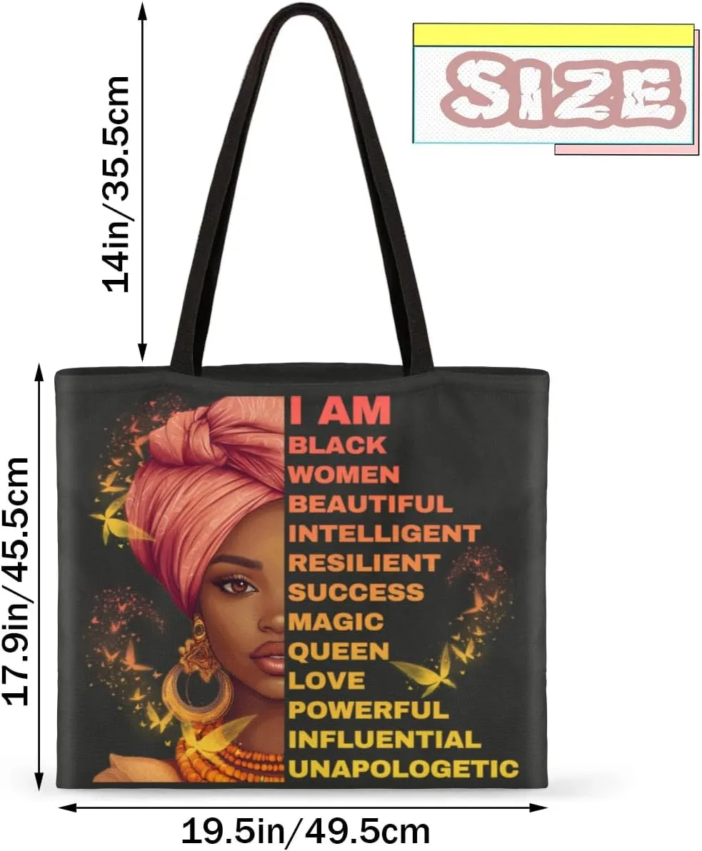 Canvas Tote Bag for Women - Black Girls Large Casual Shoulder Handbag Tote Purse - Reusable Grocery Shopping Bag