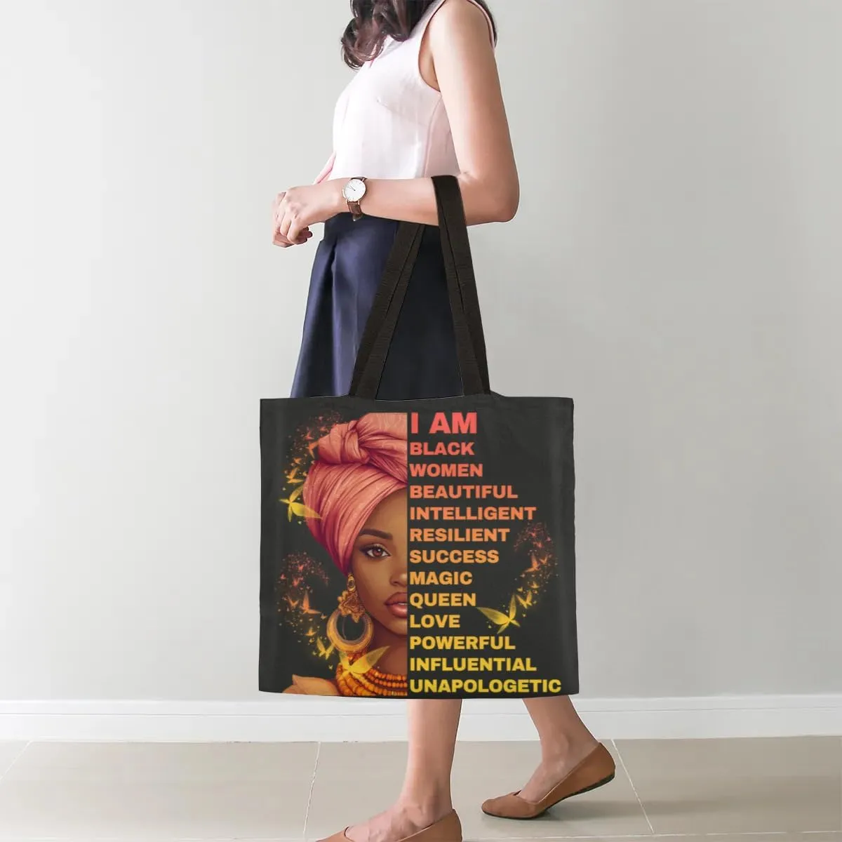 Canvas Tote Bag for Women - Black Girls Large Casual Shoulder Handbag Tote Purse - Reusable Grocery Shopping Bag