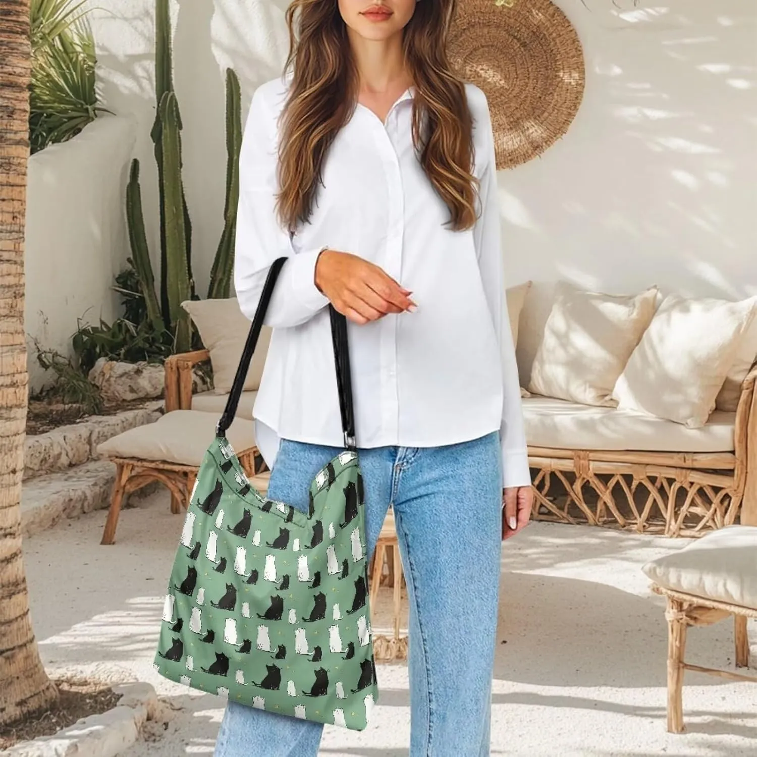 Canvas Tote Bag for Women, Retro Tote Bag with Adjustable Shoulder Strap Fashion Shoulder Purse Travel Satchel
